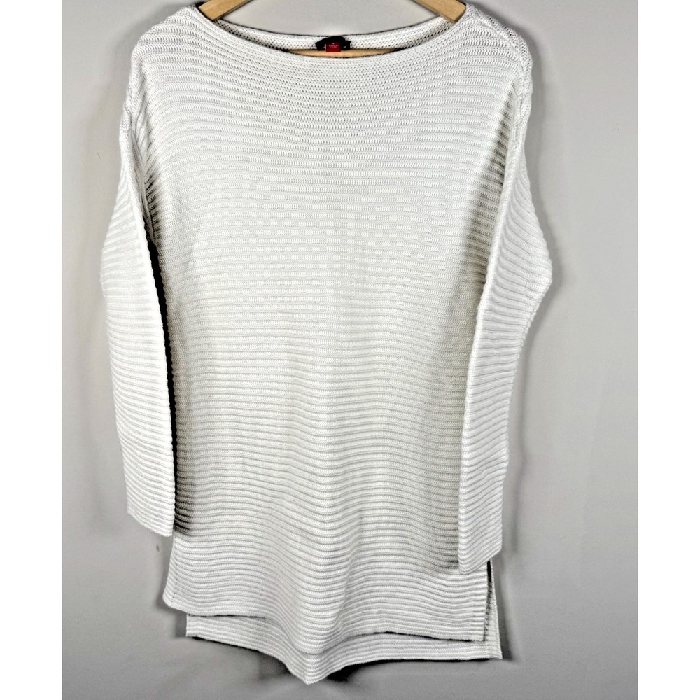 Vince Camuto Tunic Sweater Ribbed Knit Long Sleeve White Boat Neck Oversized S